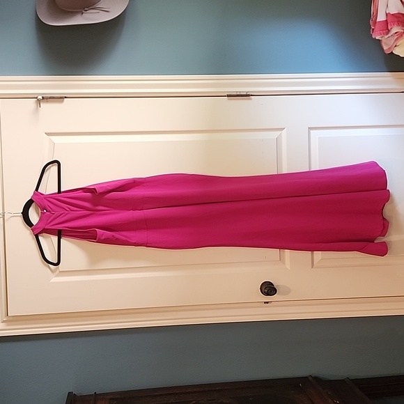 Woosea Fuschia Pink Long Maxi Dress Sleeveless Halter Deep Ruffled Side Slit LG - Picture 3 of 8